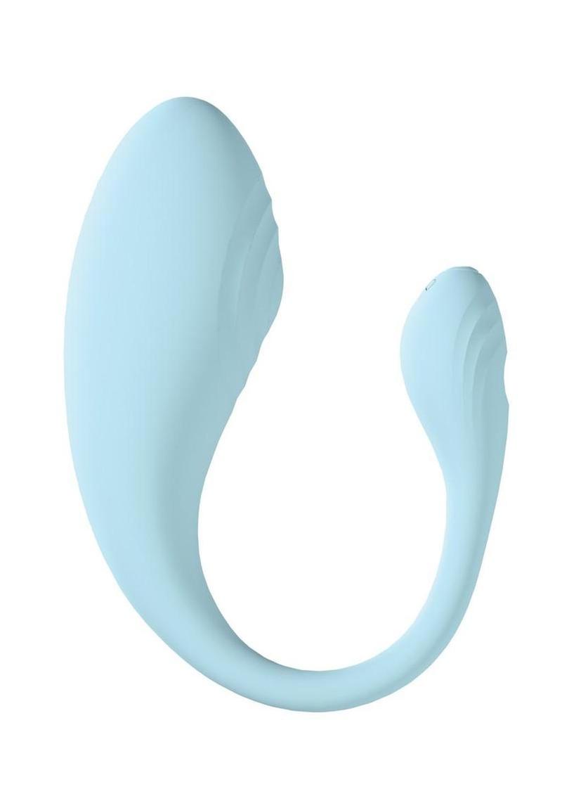 Loveline Wave C-shape 10 Function Rechargeable Silicone Vibrator with Remote Control - Blue