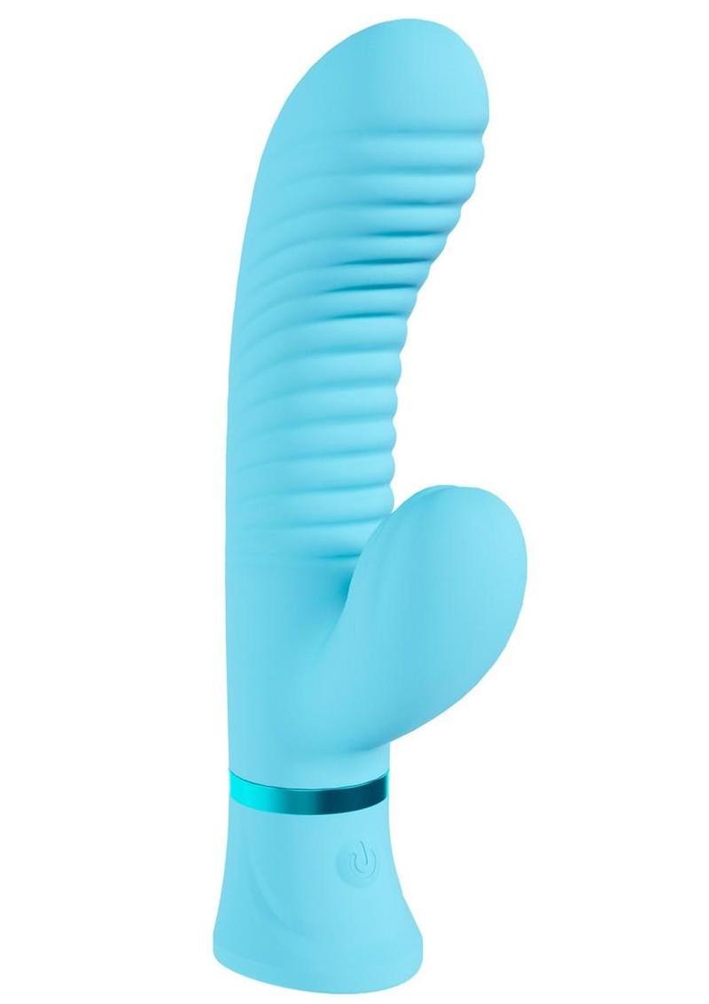 Loveline Mystique 10 Function Rechargeable Silicone Ribbed Rabbit - Blue