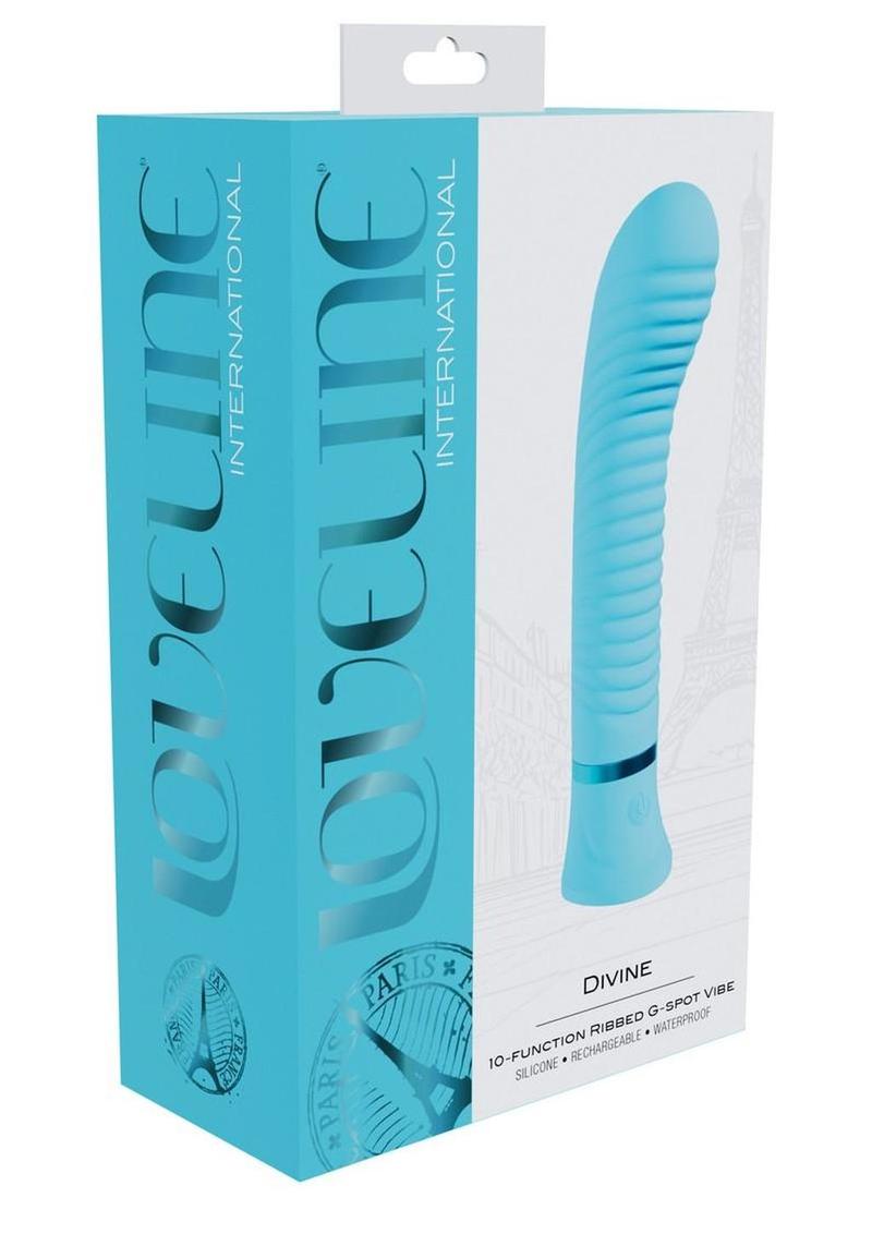 Loveline Divine 10 Function Rechargeable Silicone Ribbed G-Spot Vibrator - Blue