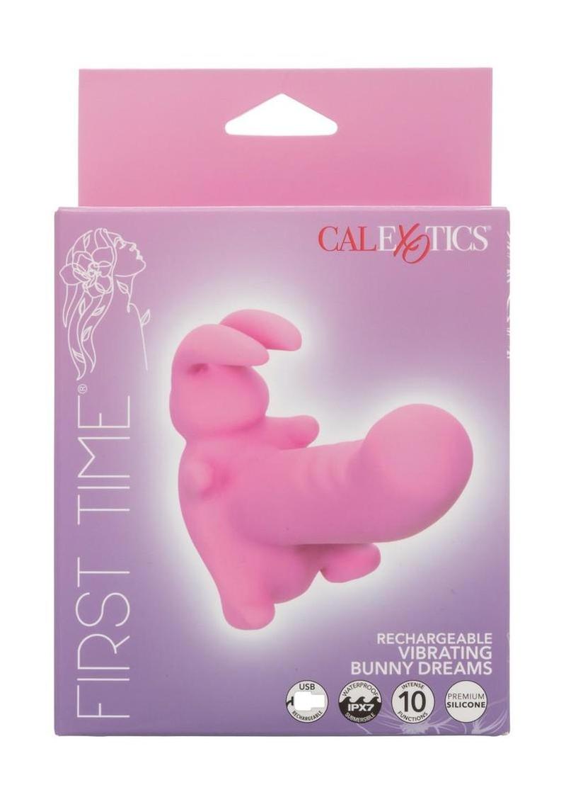 First Time Rechargeable Vibrating Bunny Dreams Silicone Vibrator with Clitoral Stimulator - Pink