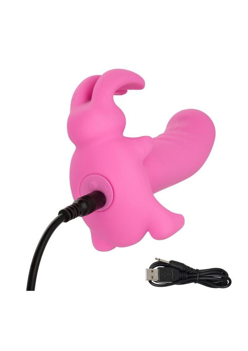 First Time Rechargeable Vibrating Bunny Dreams Silicone Vibrator with Clitoral Stimulator - Pink