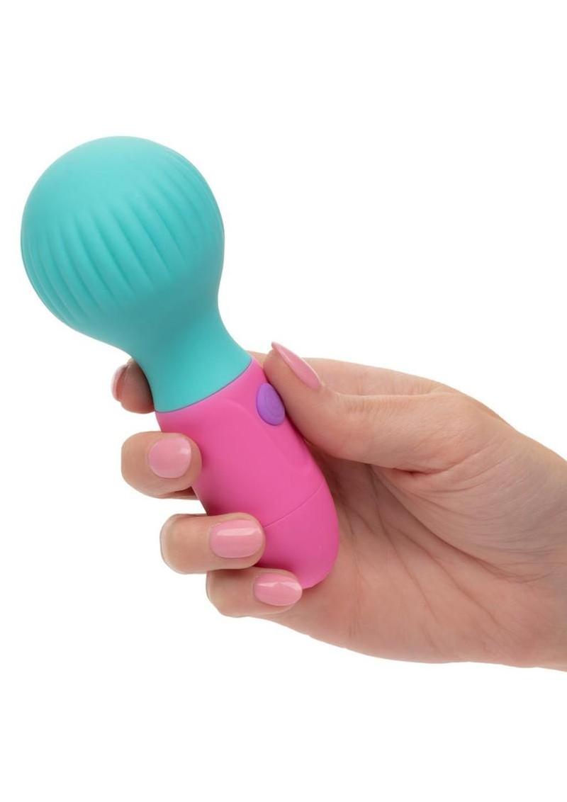 Naughty Bits To The Max Vibrating Rechargeable Silicone Wand - Blue/Pink