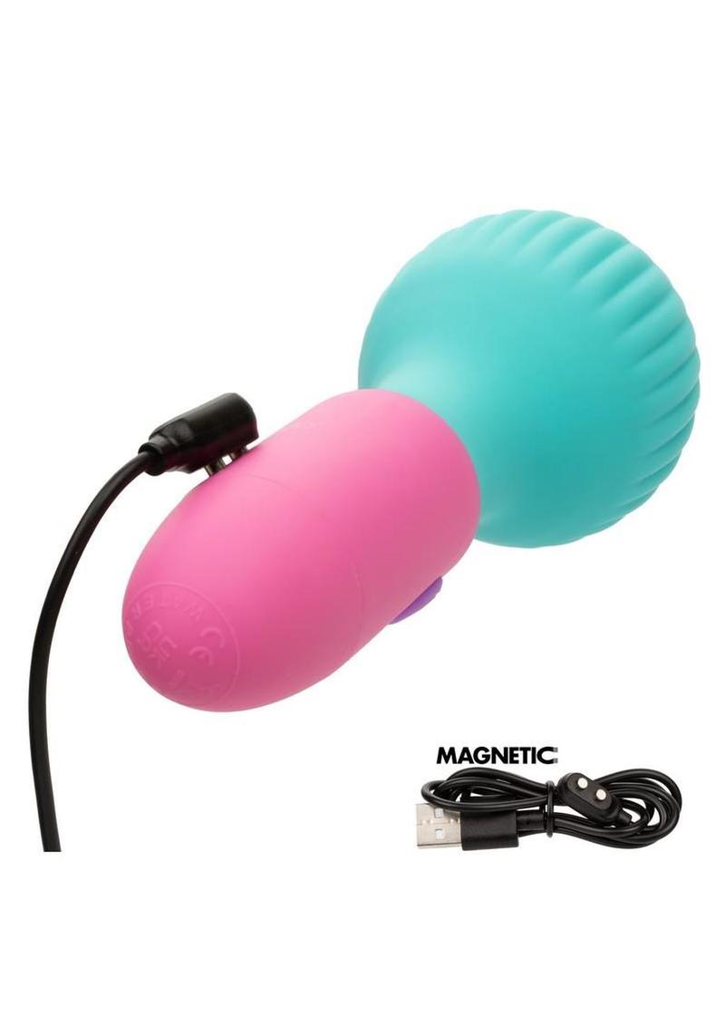 Naughty Bits To The Max Vibrating Rechargeable Silicone Wand - Blue/Pink