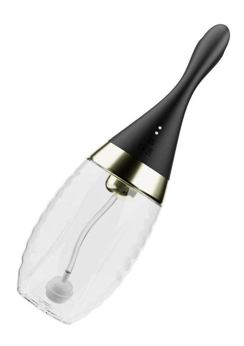 Anal Adventures Platinum Aqua Jet Rechargeable Silicone Anal Douche with Remote - Black/Clear