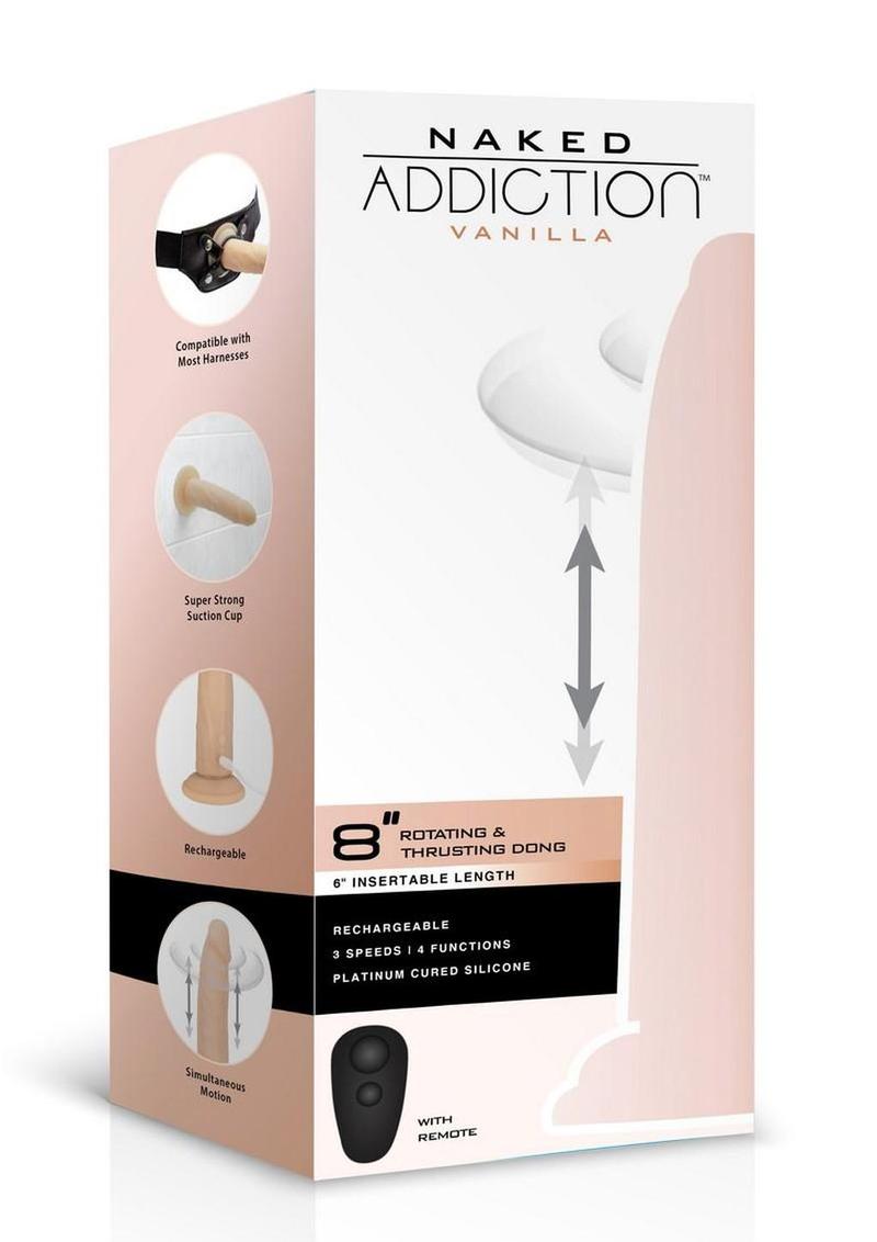 Naked Addiction Rotating & Thrusting Vibrating Rechargeable Silicone Dong with Remote Control 8in - Vanilla