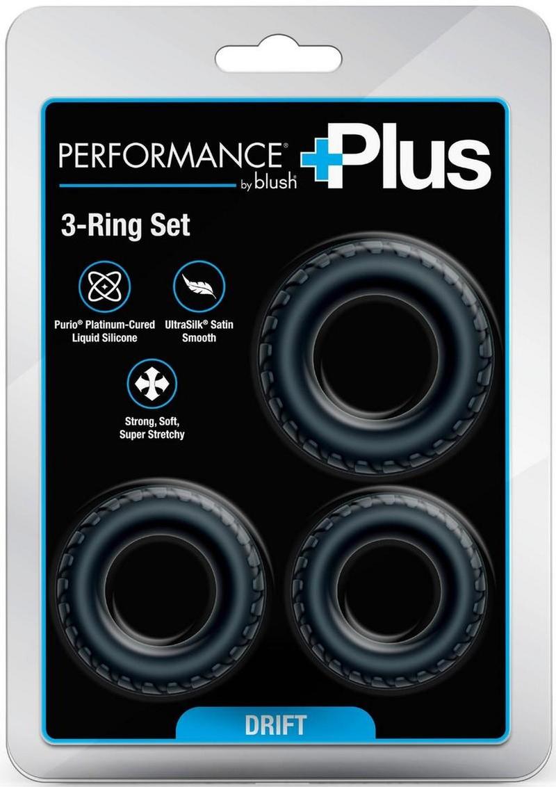 Performance Plus Drift Silicone Cock Rings (3 Piece Set) - Black