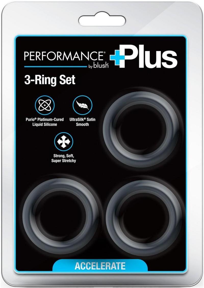 Performance Plus Accelerate Silicone Cock Ring Set (3 Piece) - Black