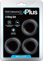 Performance Plus Accelerate Silicone Cock Ring Set (3 Piece) - Black