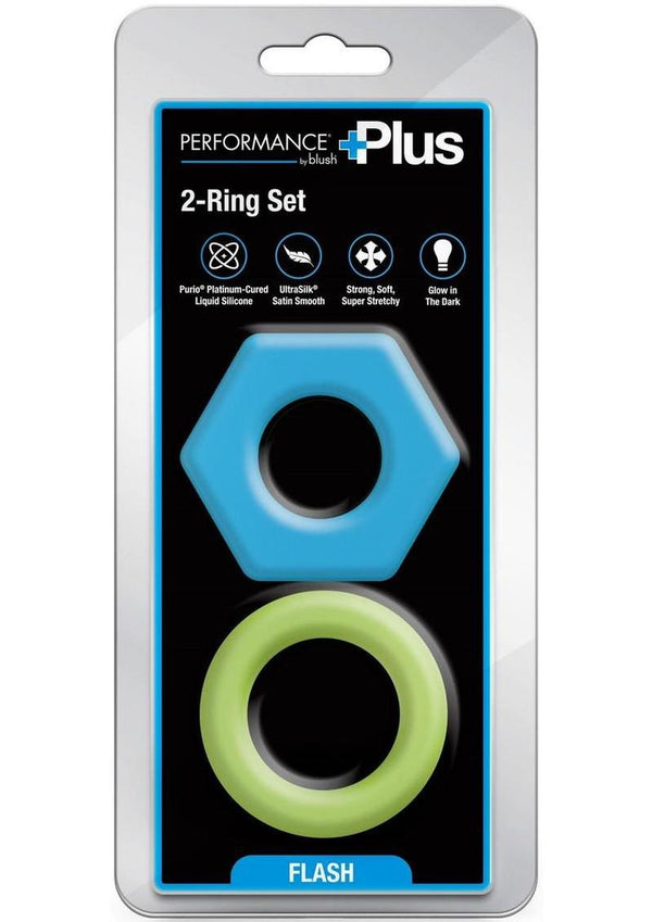 Performance Plus Flash Silicone Glow in the Dark Cock Ring Set (2 Piece) - Assorted Colors