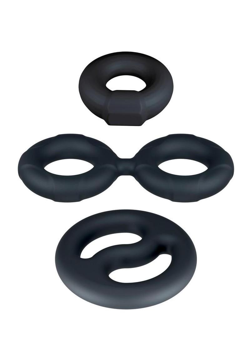Performance Plus Throttle Silicone Cock Ring Set (3 Piece) - Black