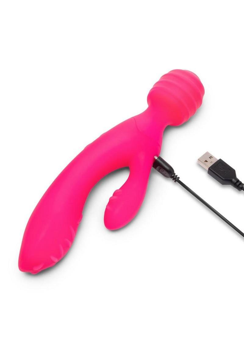 Together Tri Delight Dual-Ended Rechargeable Silicone Triple Stim Wand & Rabbit Vibrator - Pink