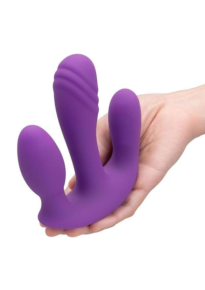 Together Blended Pleasure Rechargeable Silicone Triple Pronged Vibrator with Remote Control - Purple