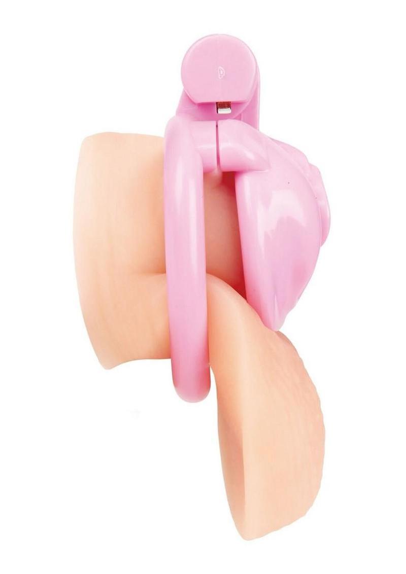 Blueline Bitchboy Degrading Mini Chastity Cage with Pussy Shape - Pink