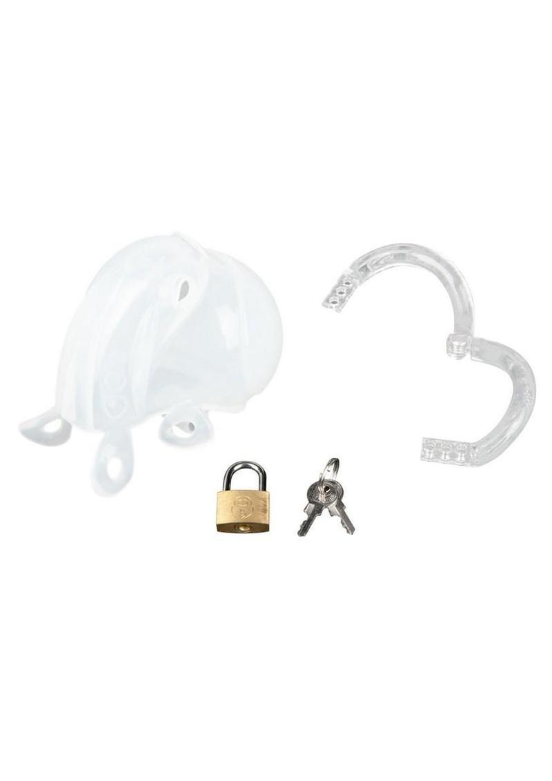 Blueline Full Restraint Silicone Cock and Balls Chastity Device 100% Coverage - White