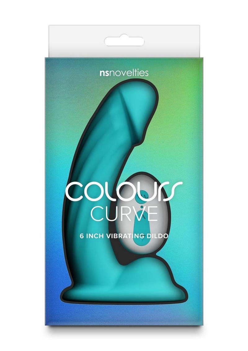 Colours Curve Silicone Vibrating Dildo with Remote Control 6in - Teal