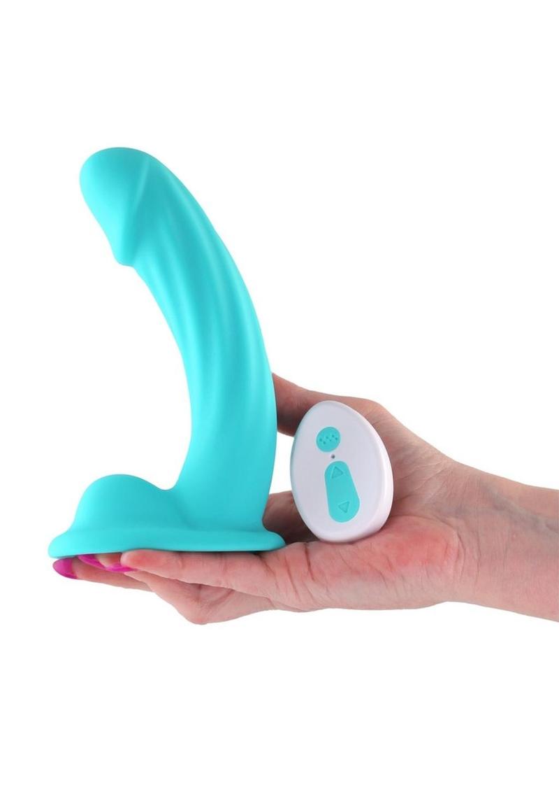 Colours Curve Silicone Vibrating Dildo with Remote Control 6in - Teal