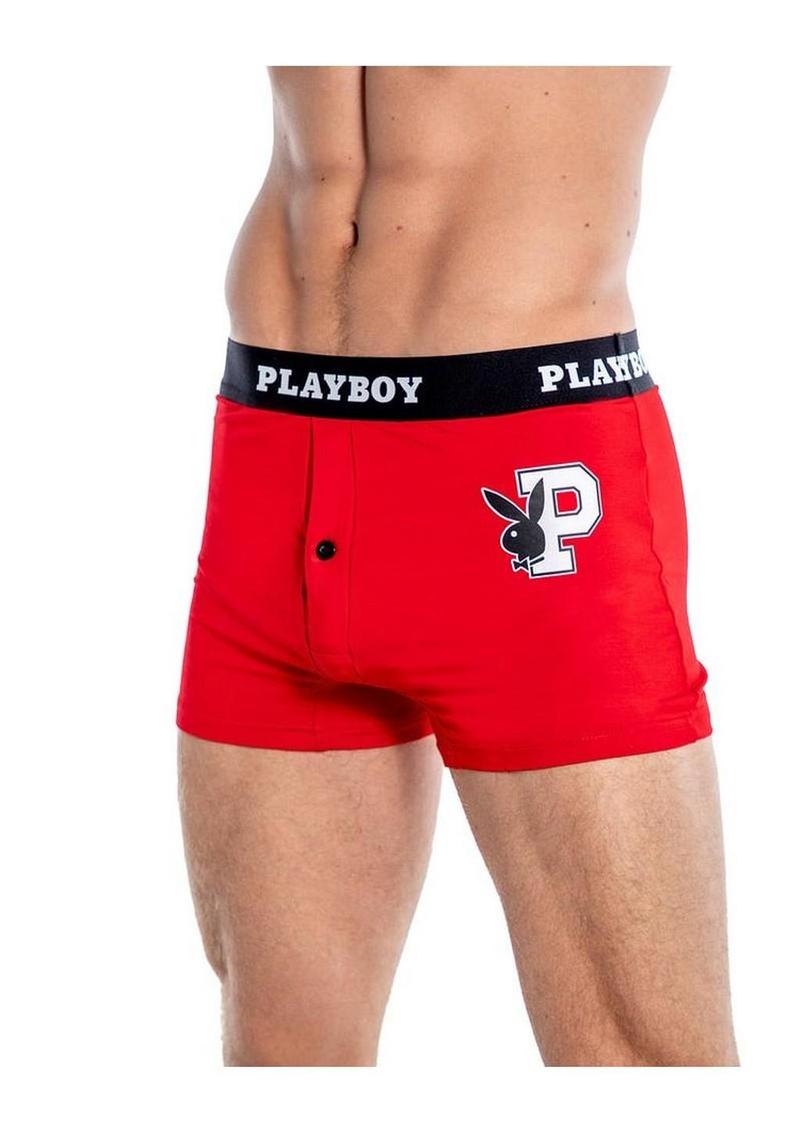 Playboy Men's Varsity Boxer Briefs - Red/White