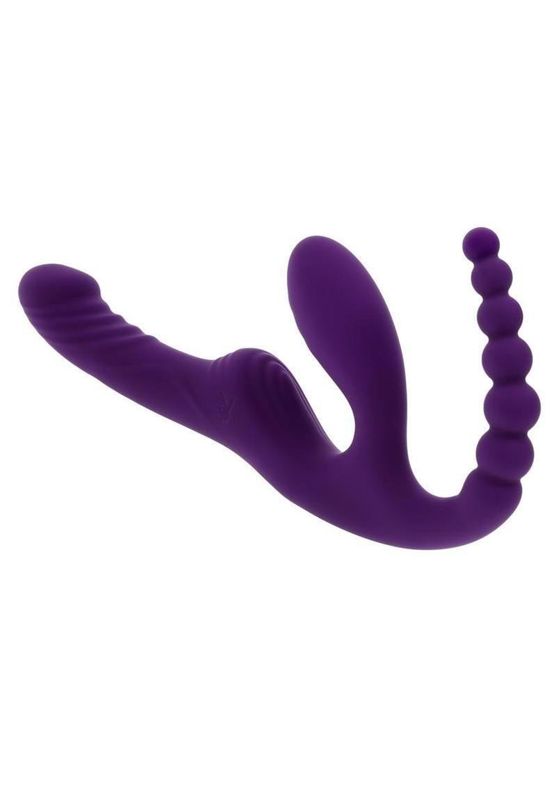 Playboy Hug It Out Rechargeable Silicone Inflatable Triple Stimulation Vibrator with Remote - Purple