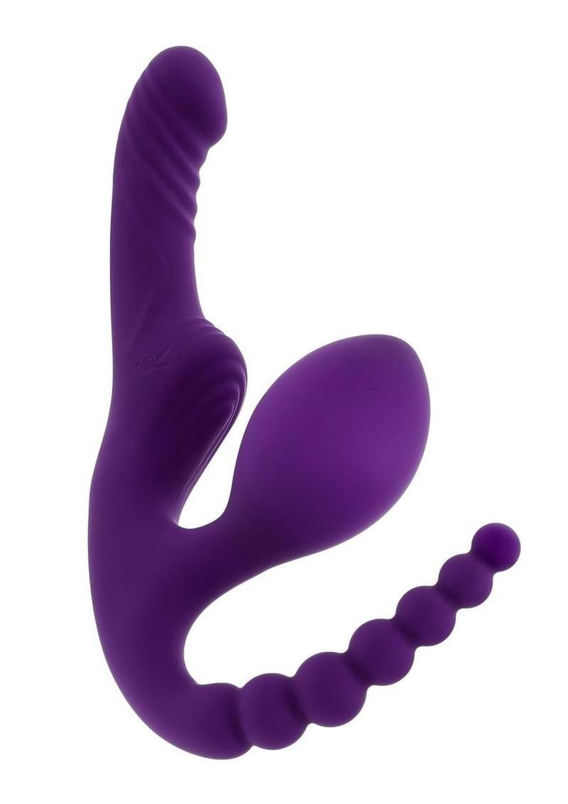 Playboy Hug It Out Rechargeable Silicone Inflatable Triple Stimulation Vibrator with Remote - Purple