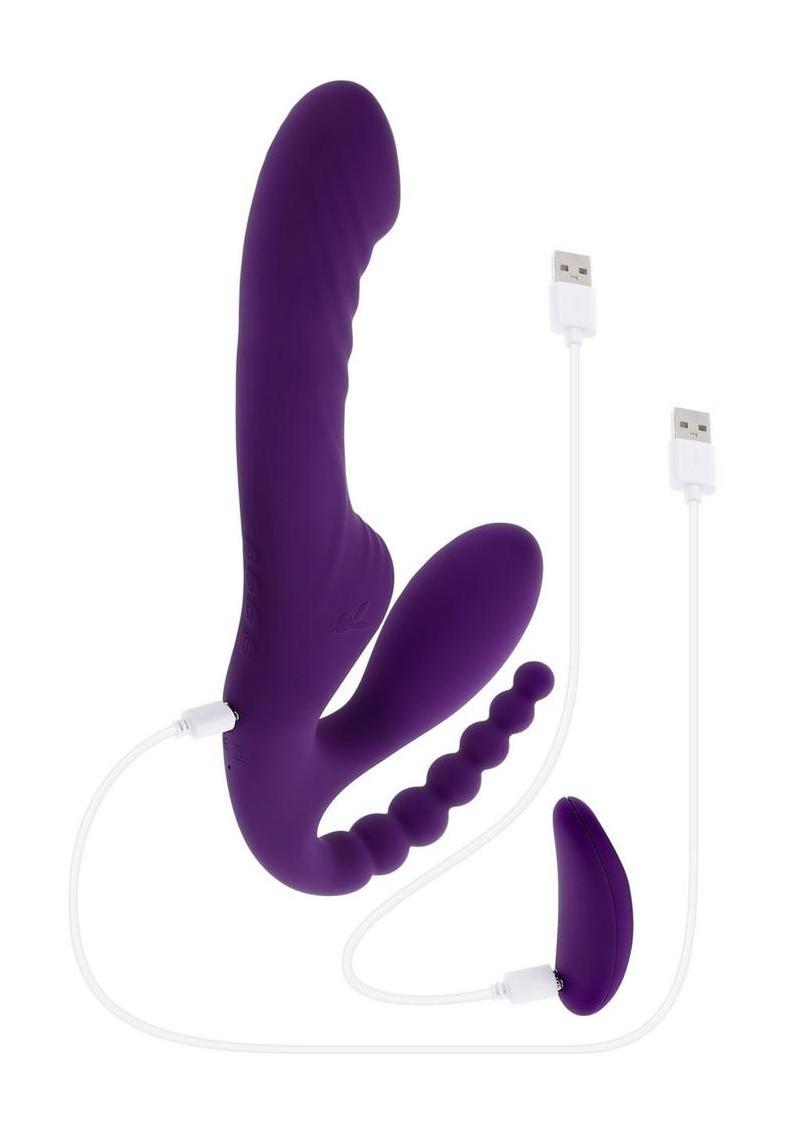 Playboy Hug It Out Rechargeable Silicone Inflatable Triple Stimulation Vibrator with Remote - Purple