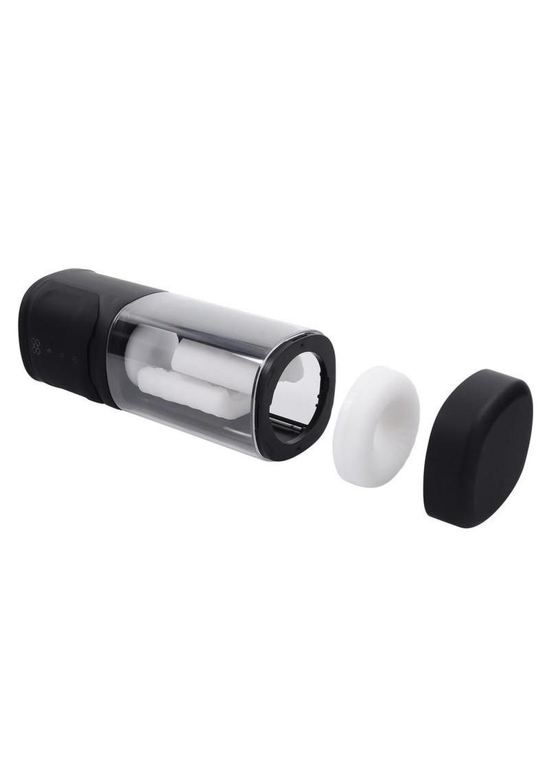 Playboy Side Piece Rechargeable Silicone Warming Sliding Stroker - Black