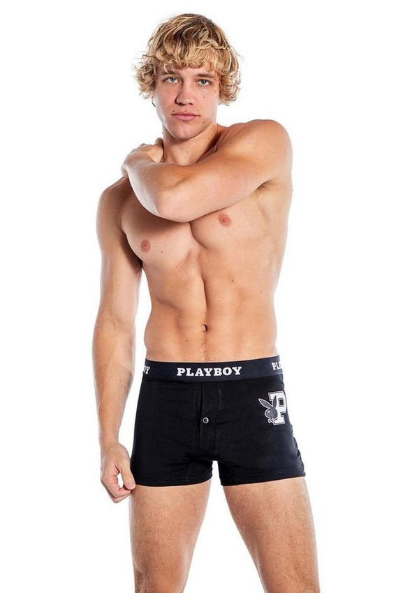 Playboy Men's Varsity Boxer Briefs - Black/White