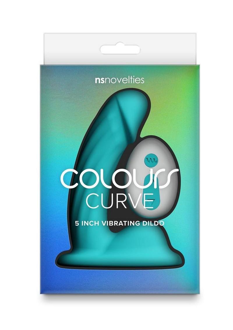 Colours Curve Silicone Vibrating Dildo with Remote Control 5in - Teal