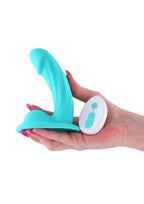 Colours Curve Silicone Vibrating Dildo with Remote Control 5in - Teal
