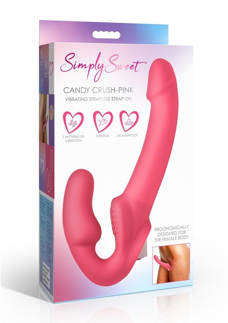 Simply Sweet Candy Crush Vibrating Rechargeable Silicone Strapless Strap-On - Pink