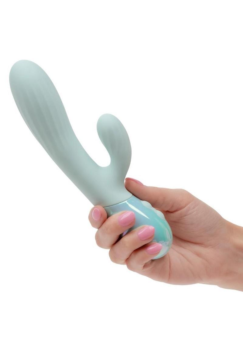 Aura Dual Ripple Rechargeable Silicone Rabbit Vibrator - Blue