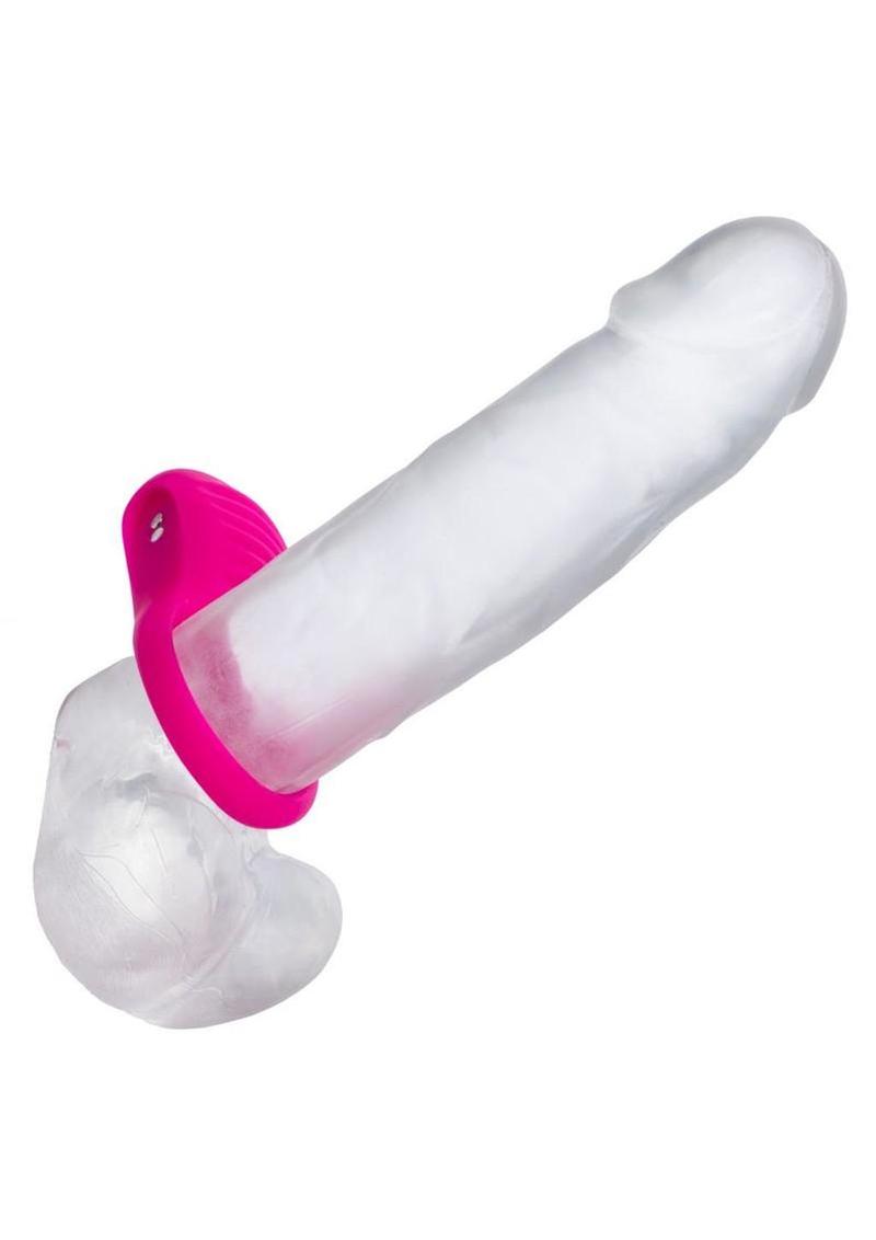 Basic Essentials Rechargeable Ridge Rider Silicone Cock Ring - Pink