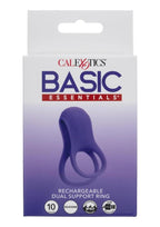 Basic Essentials Rechargeable Silicone Dual Support Cock Ring - Purple
