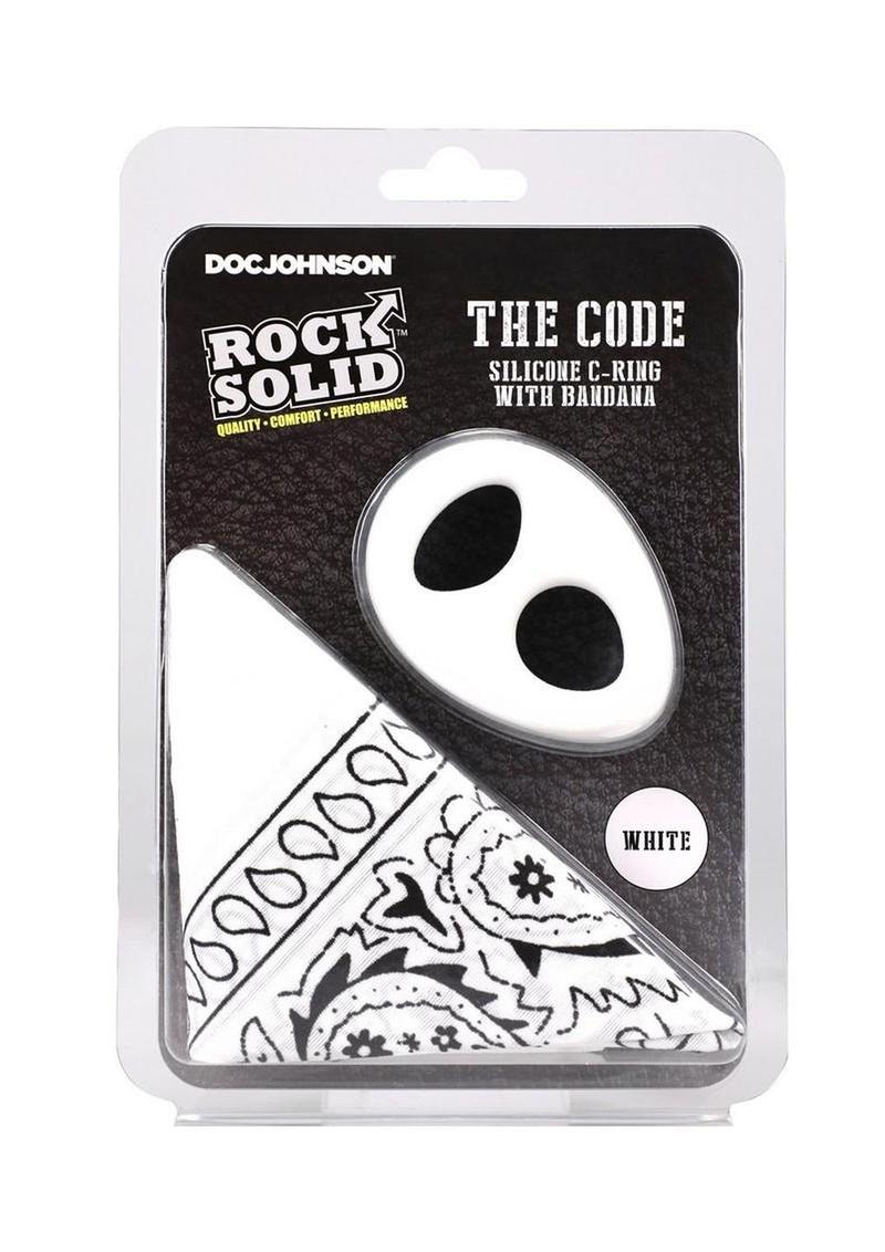Rock Solid The Code Silicone Cock Ring with Bandana - White/Black