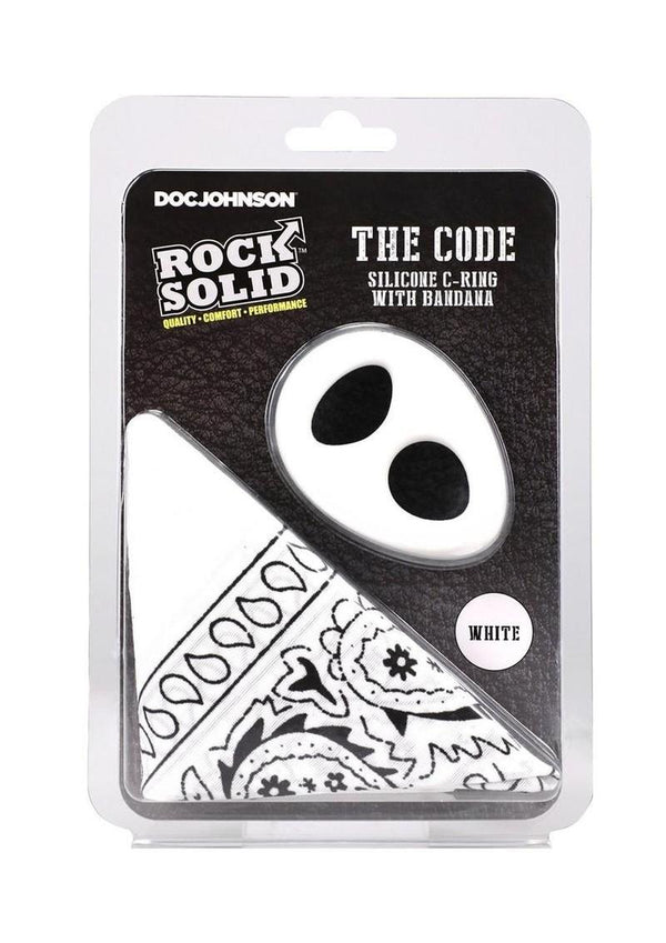 Rock Solid The Code Silicone Cock Ring with Bandana - White/Black