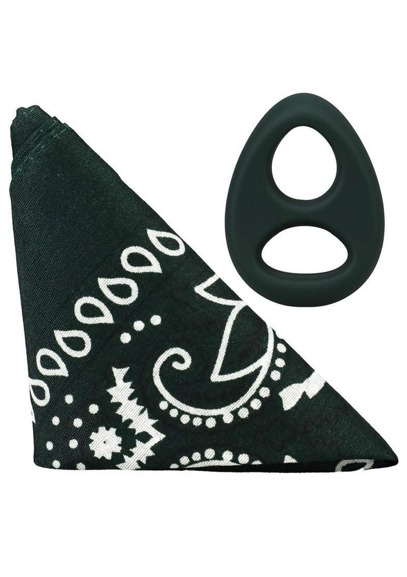 Rock Solid The Code Silicone Cock Ring with Bandana - Green/Black