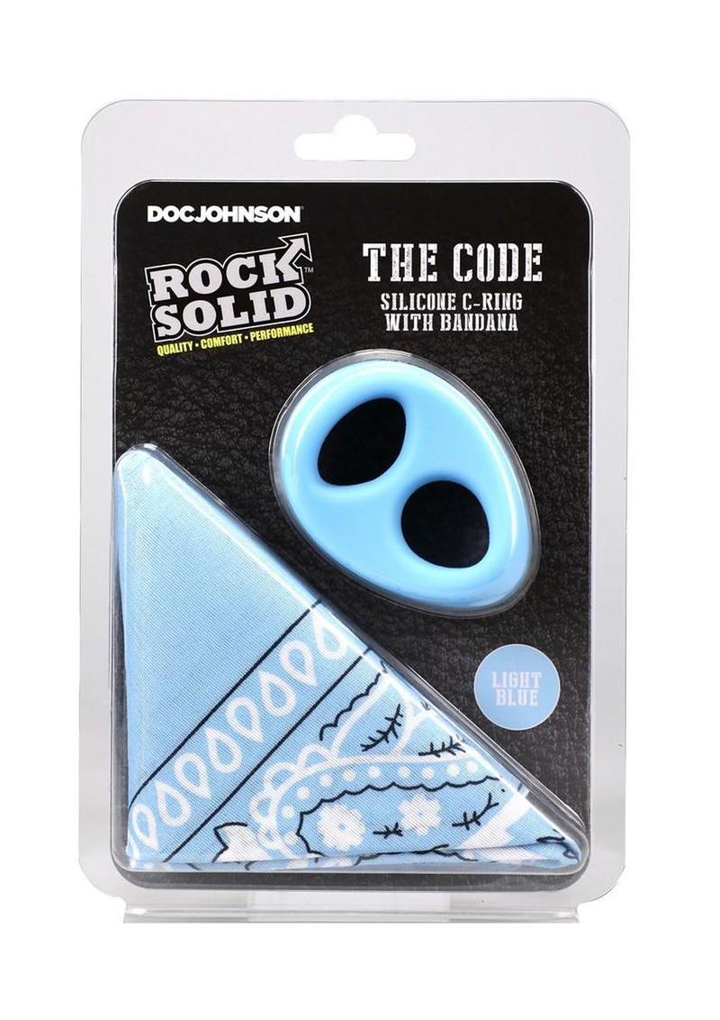 Rock Solid The Code Silicone Cock Ring with Bandana - Light Blue/White