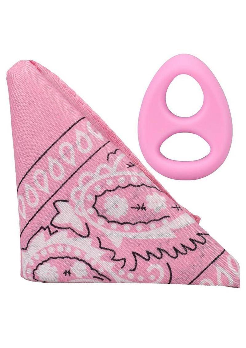 Rock Solid The Code Silicone Cock Ring with Bandana - Pink/White