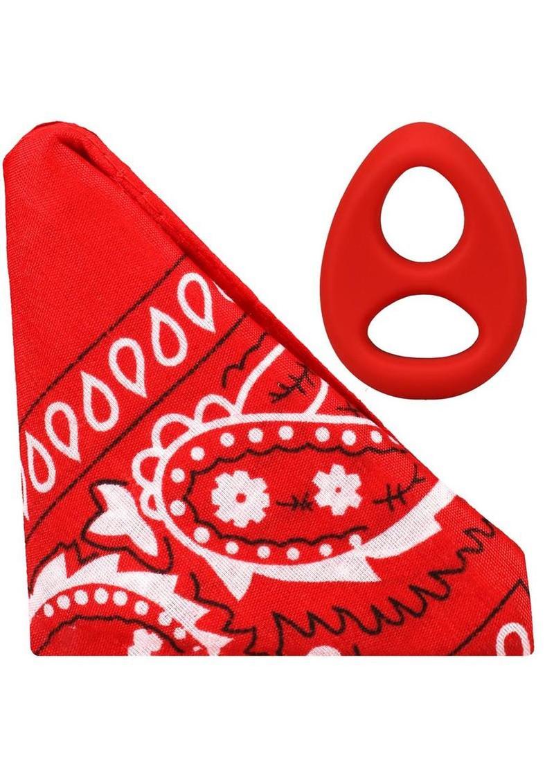 Rock Solid The Code Silicone Cock Ring with Bandana - Red/Black