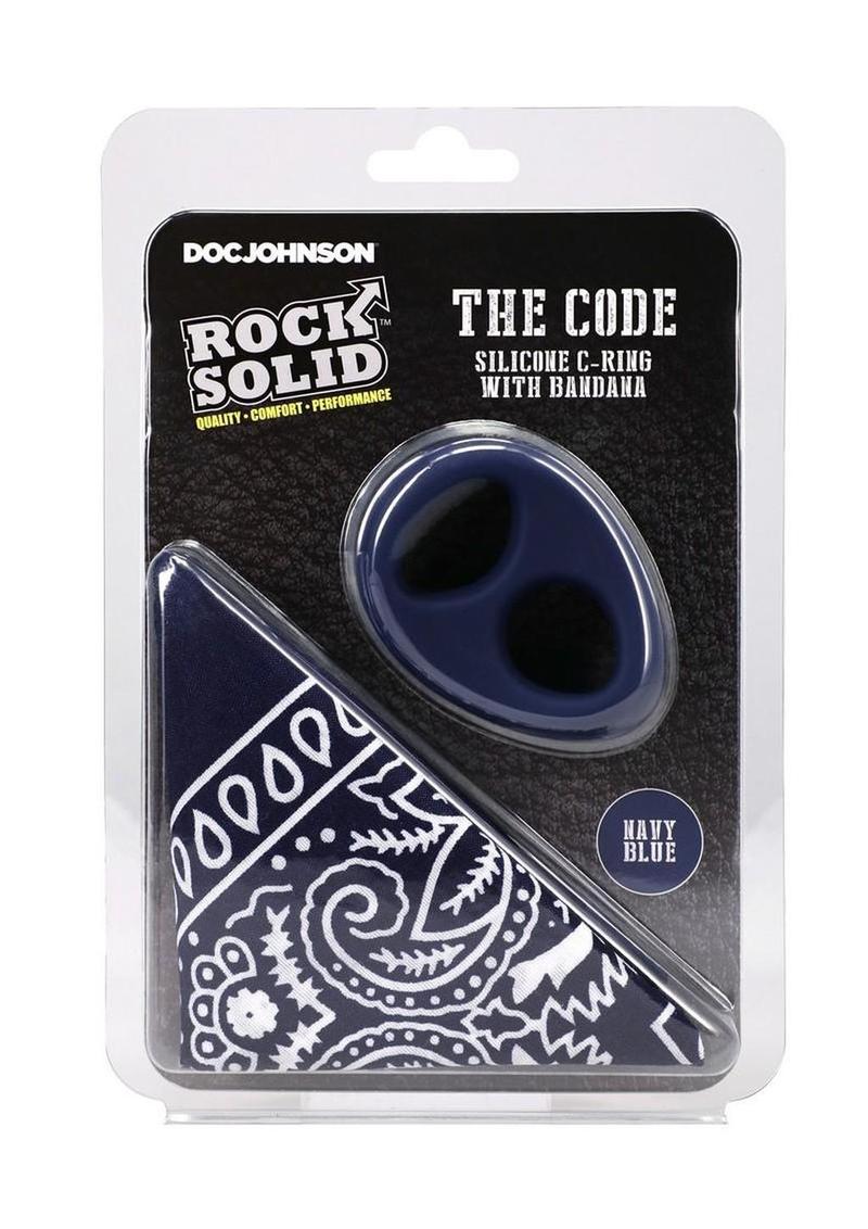 Rock Solid The Code Silicone Cock Ring with Bandana - Navy Blue/Black
