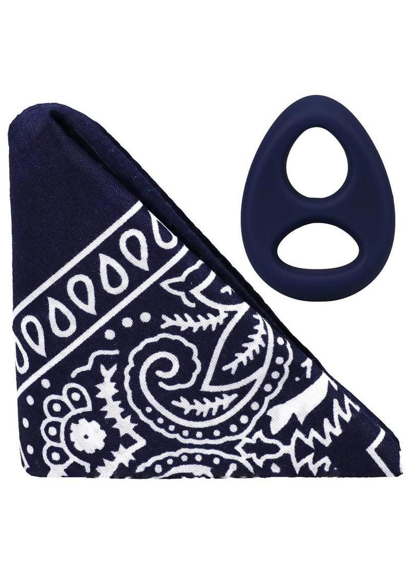 Rock Solid The Code Silicone Cock Ring with Bandana - Navy Blue/Black