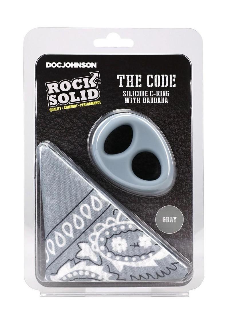 Rock Solid The Code Silicone Cock Ring with Bandana - Gray/Black