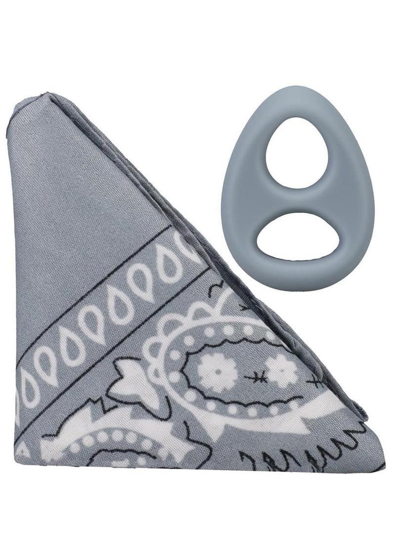 Rock Solid The Code Silicone Cock Ring with Bandana - Gray/Black