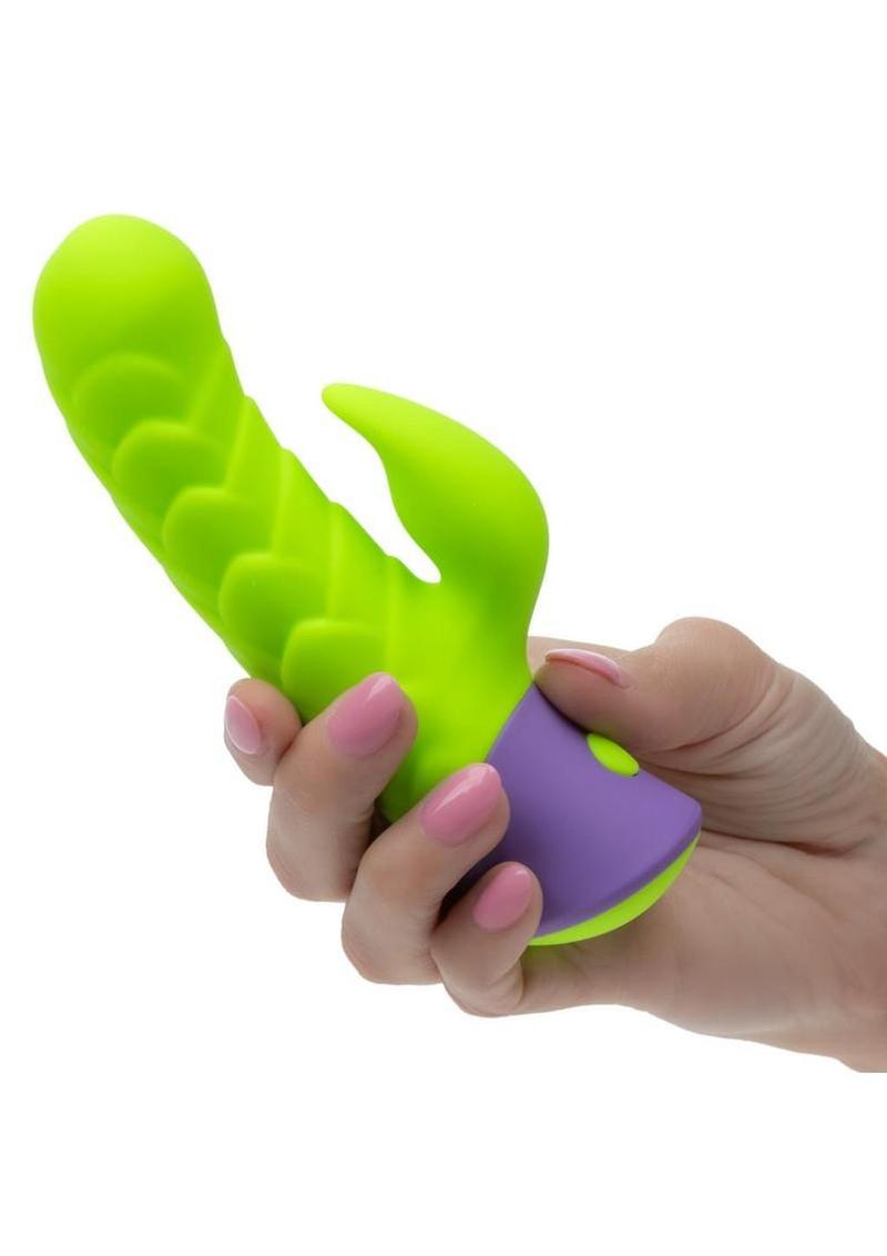 Rave Dragon G Rechargeable Silicone Rabbit Vibrator - Green/Purple