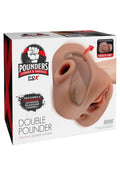 PDX Plus Double Pounder Vibrating Squeeze Stroker - Pussy & Ass - Caramel