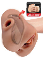 PDX Plus Double Pounder Vibrating Squeeze Stroker - Pussy & Ass - Caramel