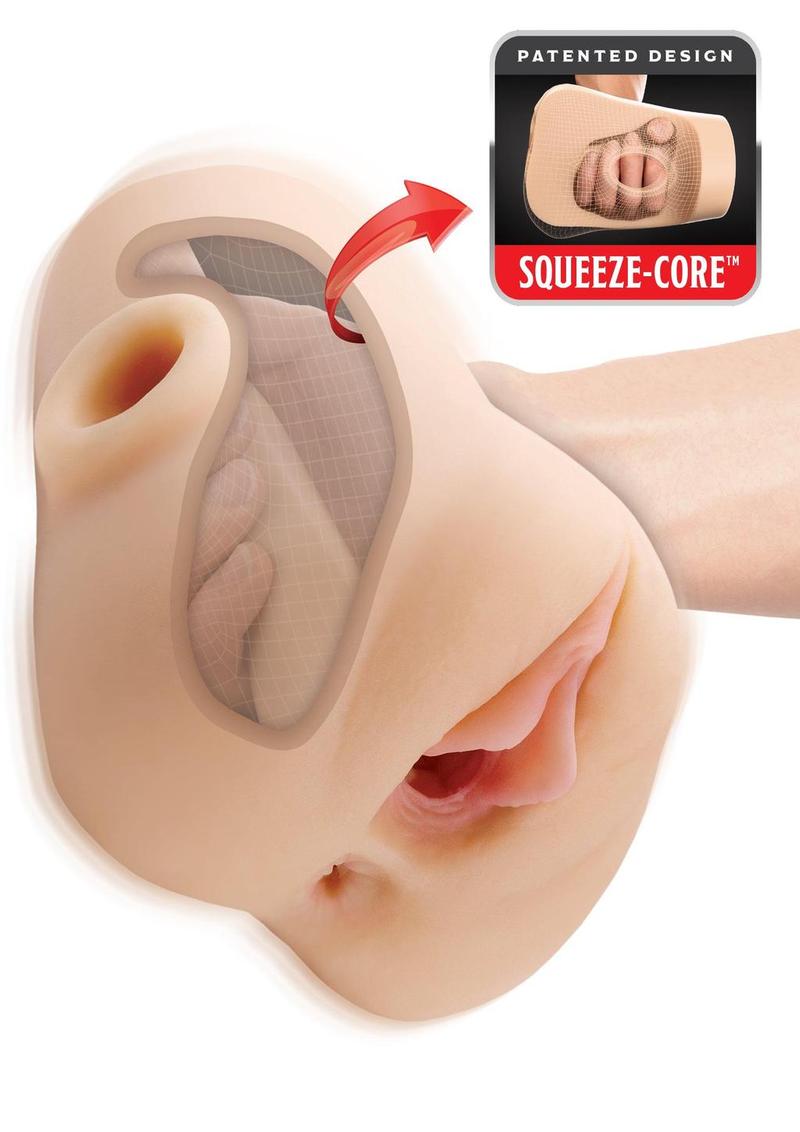 PDX Plus Double Pounder Vibrating Squeeze Stroker - Pussy & Ass - Vanilla