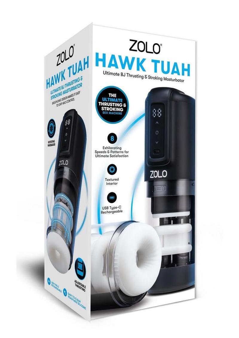 Zolo Hawk Tuah Ultimate BJ Thrusting Rechargeable Masturbator - Black/Clear