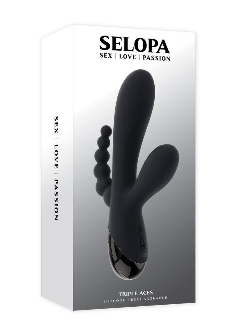Selopa Triple Aces Rechargeable Silicone Triple Rabbit Vibrator - Black