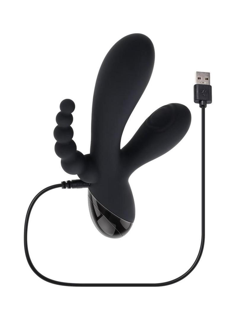 Selopa Triple Aces Rechargeable Silicone Triple Rabbit Vibrator - Black