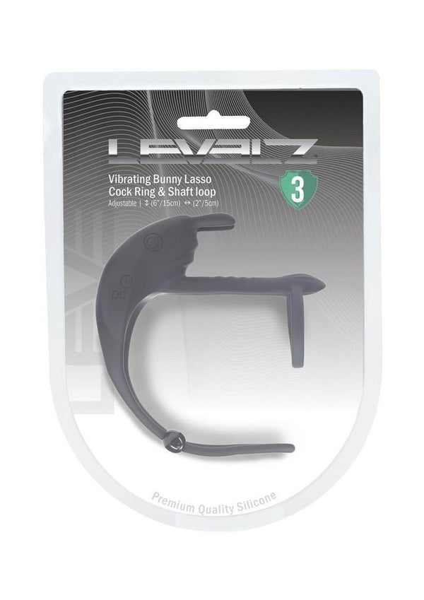 Levelz Adjustable Bunny Vibrating Rechargeable Silicone Lasso Cock Ring & Shaft loop - Black